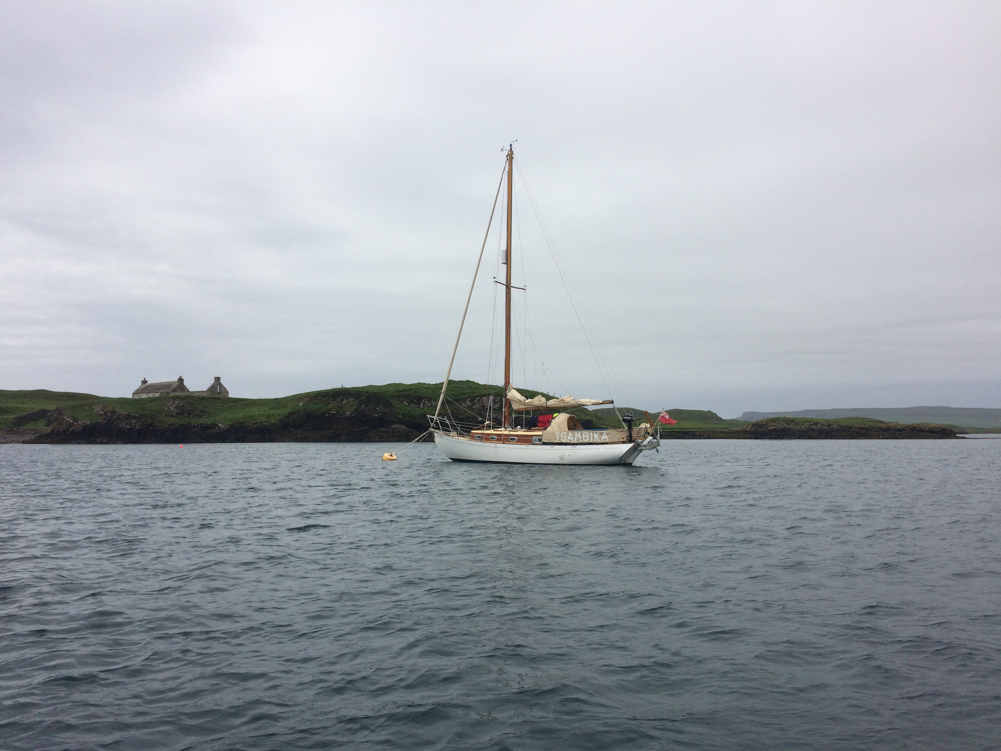 Tsambika anchored by the Isle of Canna in Scotland. Photo by Philip Marsden.