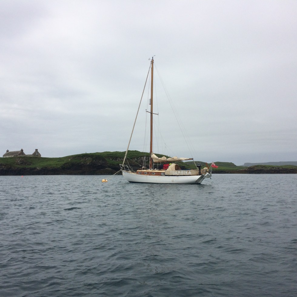 Tsambika anchored by the Isle of Canna in Scotland. Photo by Philip Marsden.